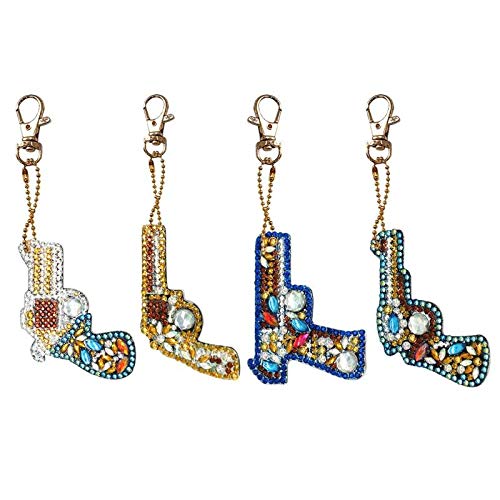 5D DIY Diamond Painting Keychain, 5 pcs Gun Shape, Mosaic Making Full Drill Special Shape Diamond Painting Kit for Bags, Smartphone Straps, 5 Pack