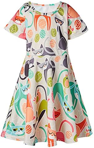 RAISEVERN Toddler Girl's Dress 3D Print Short Sleeve Swing Skirt Casual Kids Party Dress