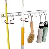 Cavoli Mop and Broom Organizer Wall Mounted, 4 Adjustable Holder and 3 Hooks,Storage Solutions for Broom Holders, Metal and Easy Clean