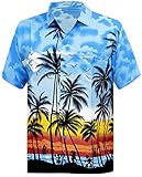 LA LEELA Hawaiian Shirt For Men Short Sleeve Front-Pocket Beach Palm Trees