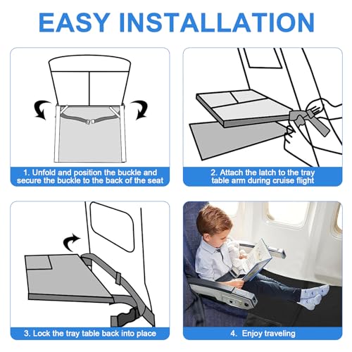 Royouzi Portable Foldable Airplane Footrest for Kids - Travel Bed for Airplane Travel with Kids (Black)