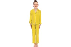 Veseacky Unisex Girls Boys Pajamas Long Sleeve Sleepwear Button-Down 2 Pcs Pjs Set for 5-14 Years