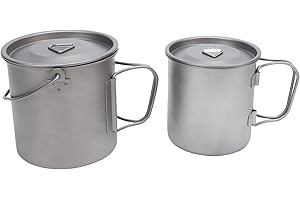 Aomiun Camping Cups Set 2pcs Stackable Titanium Mug with Folding Handle for Hiking Outdoor 450ml 750ml
