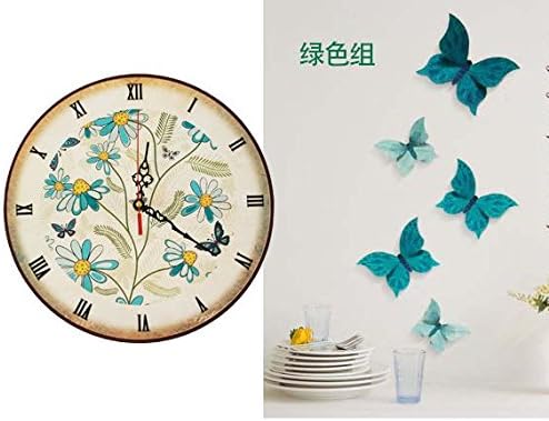 GAO Wall Clock Creative Decorations Clocks Western Idyllic Modern Wall Clock Home Living Room Wall Bedroom Mute Clocks 12 Inch In Lake Blue Flower With Butterfly