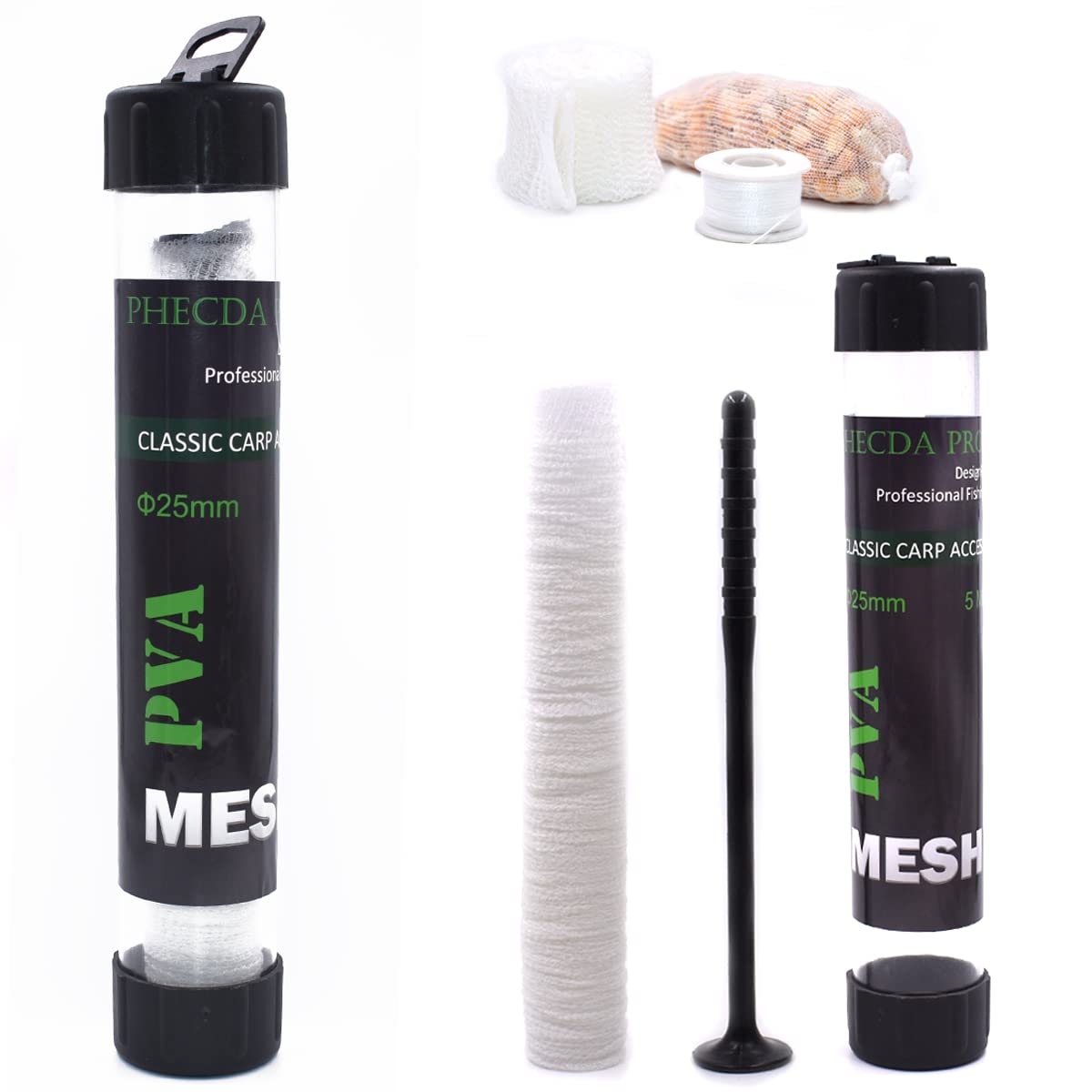 10M PVA Mesh Set Carp Fishing Mesh with Funnel and Plunger for Boilie Bait Rig Wide 25/37/44mm (25MM(WIDE)-10M MESH IN TUBE)