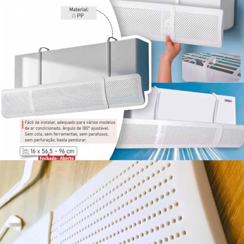 Defletor Ar Condicionado Split Ajustável 180° Direcionador de Ar Anti Vento Direto Protetor Universal Evita Vento ao Rosto Conforto Térmico Residencial Escritório