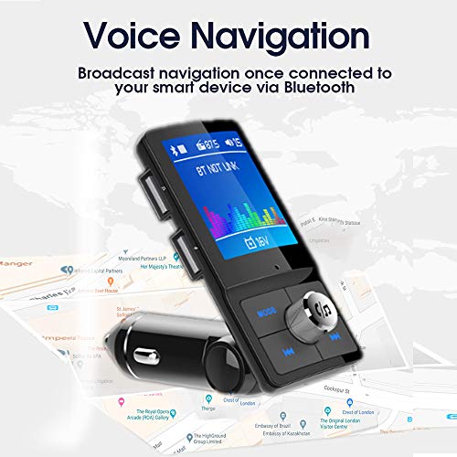 Bluetooth FM Transmitter for Car - 1.8 Inch Color Screen Radio Transmitter with Hands free Calling Music Player Support TF Card USB Flash Drive AUX Input/Out