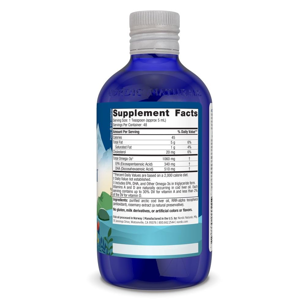 Nordic Naturals Arctic Cod Liver Oil, Unflavored - 8 oz - 1060 mg Total Omega-3s with EPA & DHA - Heart & Brain Health, Healthy Immunity, Overall Wellness - Non-GMO - 48 Servings