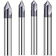 ASNOMY 4Pcs Carbide Chamfer End Mill V Groove Router Bit 60 Degree and 90 Degree, 3 Flutes CNC Milling Cutter V Bits for Carving and Engraving