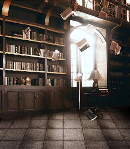 Gray Brick Floor Vintage Bookshelf Backdrops Wood Book Rack Fly Books Backdrop Wedding Background for Photo Studio Phootgraphic Wallpaper 6573