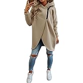 LAOMIT Women's Asymmetric Half-Zip Hooded Sweatshirt Long Sleeve Fall Winter Oversized Tunic Top with Pockets