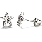 Cherished Moments Children's .925 Sterling Silver Star Screw Back Earrings with Tiny CZ Stones