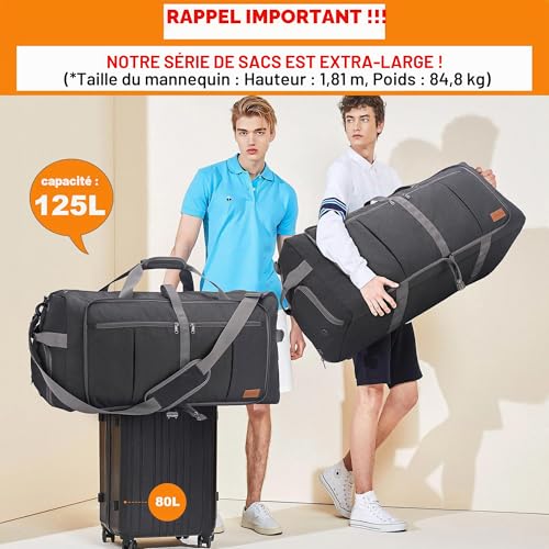 Upeelife Foldable Travel Bag, 125L, Large Travel Bag for Women, Men, Sports, Waterproof, Weekend Bag with Shoe Compartment and Wet Pocket