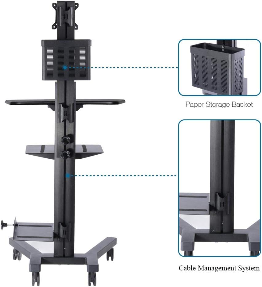 AW Adjustable Rolling PC Mobile Cart 25x22x69" Monitor Mount Printer Deck Aluminum Computer Desk Sit Stand Workstation Black : Office Products