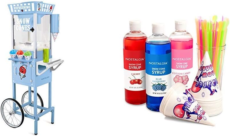 Nostalgia SCC200 Snow Cone Cart with Premium Snow Cone Syrup Party Kit