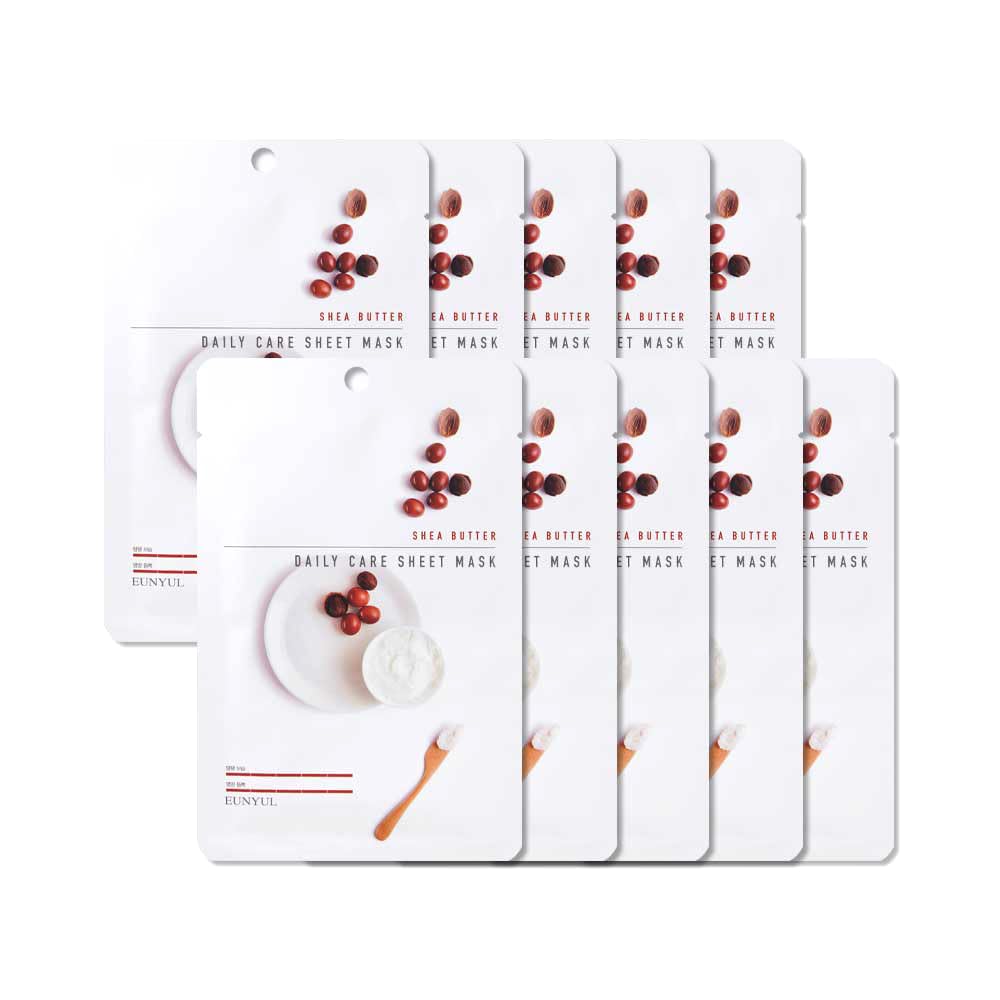 EUNYUL [Pack of 10] Daily Care Facial Sheet Mask Pack Shea Butter 10pcs Korean Skincare Facial Mask Pack