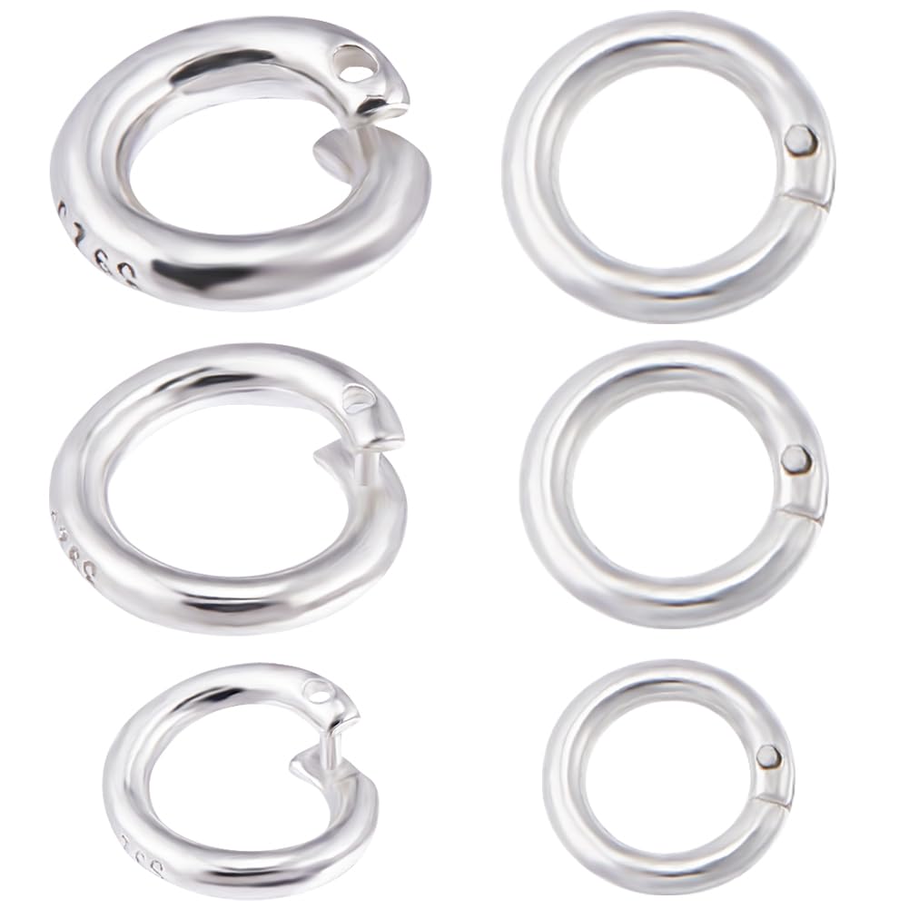 Beebeecraft 1 Box 9Pcs 925 Sterling Silver Locking Jump Rings OD 6/8/10mm ID 3/5/6.5mm Round Jump Rings Twist Clasps for Jewelry Making DIY Bracelet Necklace Craft