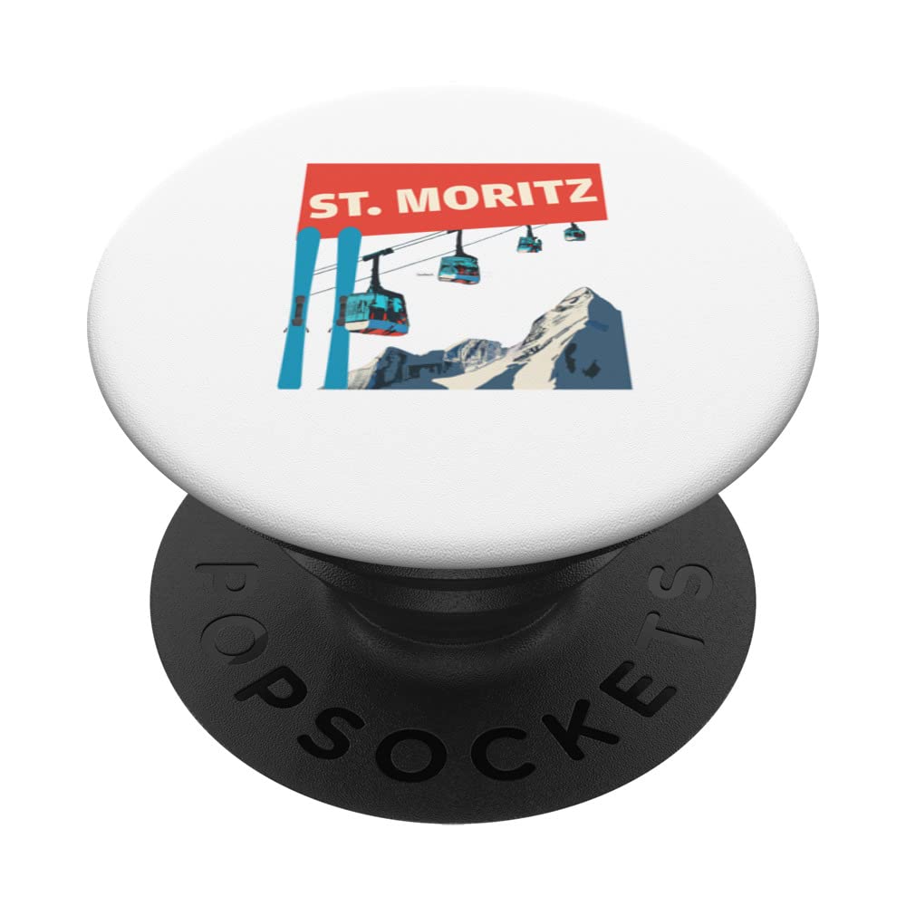 St. Moritz Skiing - Retro St. Moritz Ski PopSockets Swappable PopGrip