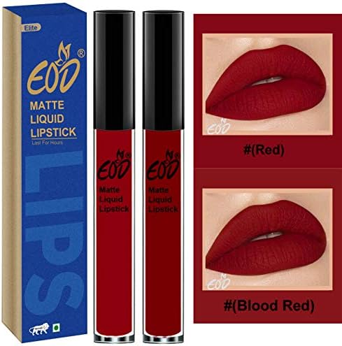EOD® Soft Matte Kiss Proof Vegan Made in India Liquid Lipstick Long Wearing Set of 2 Lip Gloss(Red, Blood Red)