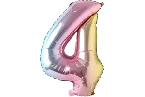 REIANS 40 inch Rainbow Gradient Colorful Big Size Number Foil Helium Balloons Birthday Party Celebration Decoration Large globos (40 inch Rainbow 4)