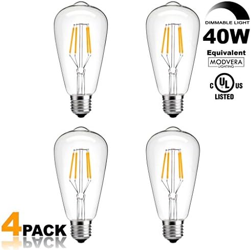 Modvera LED Vintage Edison Edison Bulb 4 Watt - 40W Equivalent Squirrel Cage Filament Clear Glass - ST58 Color Temperature Vintage Warm White 2700K E26 Base Dimmable Wall Light UL Listed - 4 Pack