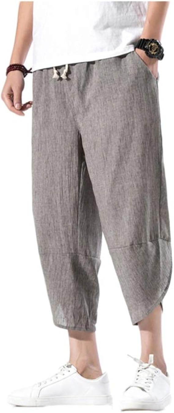 Amazon パンツ サルエルパンツ メンズ リネンパンツ リネン ワイドパンツ 綿麻 パンツ クロップドパンツ 男の子 9分丈 調整紐 大きいサイズ リラックス パンツ ナチュラル 清涼 春 夏 秋 秋物 ネイビー ガウチョパンツ ロングパンツ 通販