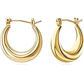 FAMARINE Gold/Silver Chunky Hoop Earrings, Dainty Minimalist Open Hoops Earrings For Women, 14K Gold Plated