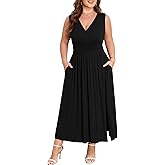 BELAROI Plus Size Dresses for Women Summer Casual Midi Sleeveless Dress V Neck Maxi Beach Cover Ups Side Slit Pockets