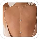 Pearl Backdrop Necklace for Backless Dress Back Necklace Wedding Bridal Pearl Back drop Dainty Chain Body Jewelry (Gold)