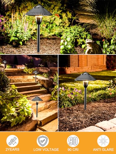 ZUCKEO Low Voltage Landscape Pathway Lights, 5W Aluminum Outdoor LED Landscape Lighting, 12-24V 3000K Waterproof Wired Path Light for Yard Garden Walkway, 12Pack