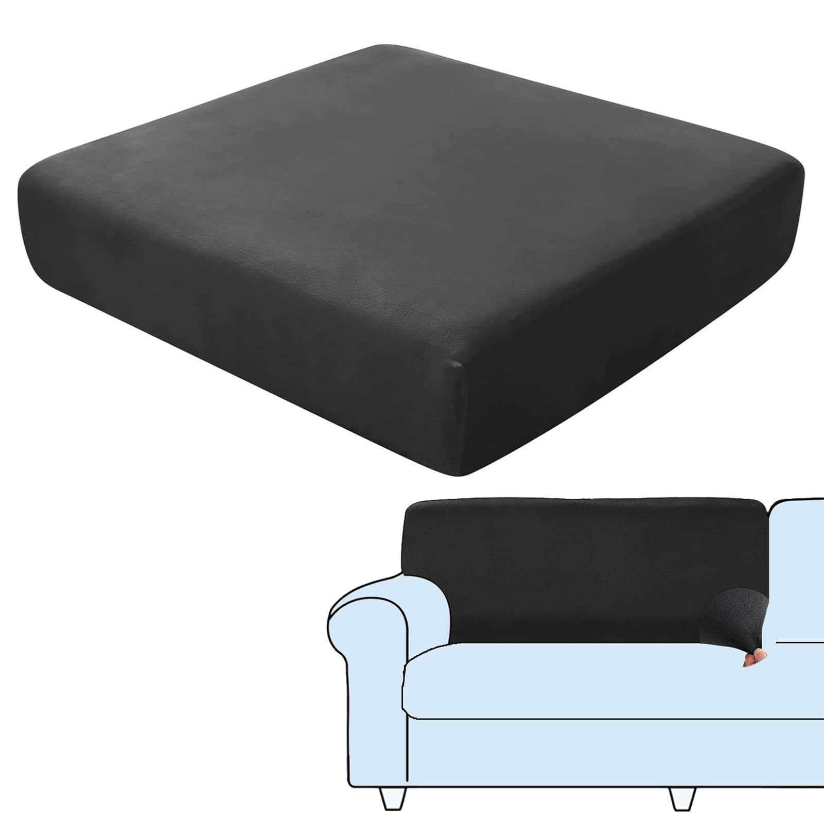 SHUOJIA Sofa Seat Cushion Covers, Stretch Velvet Sofa Cover, Non-Slip Couch Cushion Covers Replacement for Individual Cushion,with Elastic Fabric,Machine Washable (Black,Backrest Cover)