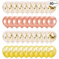 Jishy 40PCS Rose Gold and Gold Confetti Balloons 12 Inches Party Latex Balloons Set for Graduation Birthday Wedding Engagement Decoration