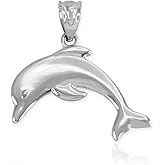 Claddagh Gold Polished 925 Sterling Silver Jumping Dolphin Sea Life Pendant Charm Necklace