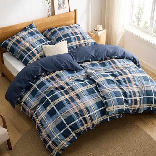 BEDSURE Bettwäsche 135x200 Baumwolle 4teilig - Blau Streifen