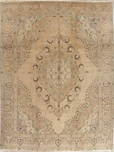 Tabriz Oriental Persian Handmade Wool Vintage Distressed Traditional Area Rug 9x12 Beige (12' 4" X 9' 3")