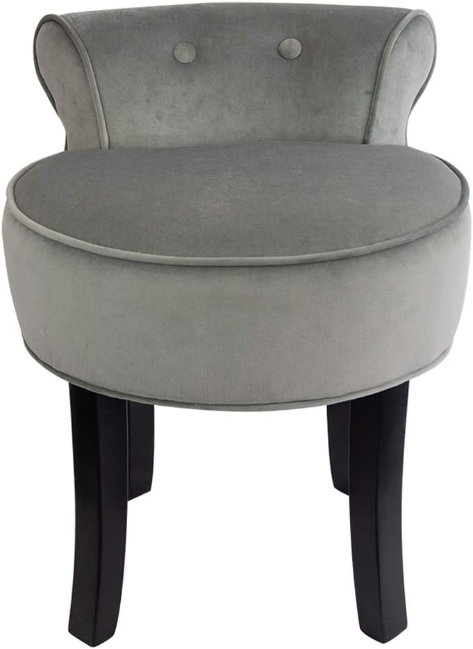 LEPAK Backrest Vintage Makeup Stool Dressing Stool Shabby Chic Padded Stool Nail Stool Ergonomic Chair Rubber Wood Leg High Elastic Sponge Velvet Bedroom Chair (Grey low back)