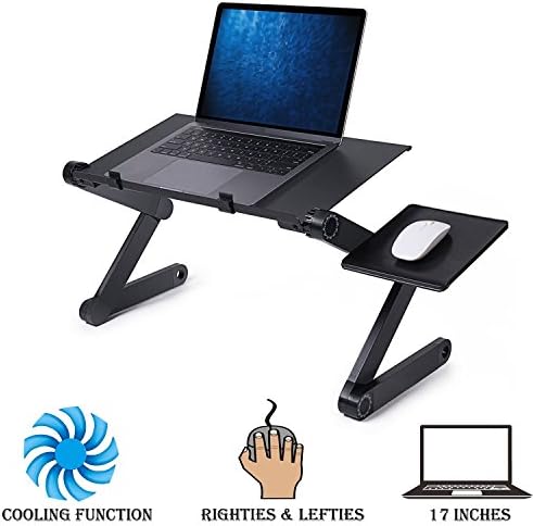 Merryjump Portable Adjustable Aluminum Laptop Desk Stand with 360 Degree Foldable Stand Tray, Mouse Board Side Mount, CPU Fans, Light Weight and Strong Legs-Red