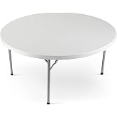 OEF Furnishings OEFBT60R Round Commercial-Grade Premium Industrial Folding Table, Heavy-Duty Blow-Molded Design with Thick Top and 17-Gauge Steel Frame (60" Diameter, Speckled Gray Top)