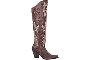 Dan Post Womens Jilted Embroidered Snip Toe Dress Boots Over the Knee High Heel 3" & Up - Brown