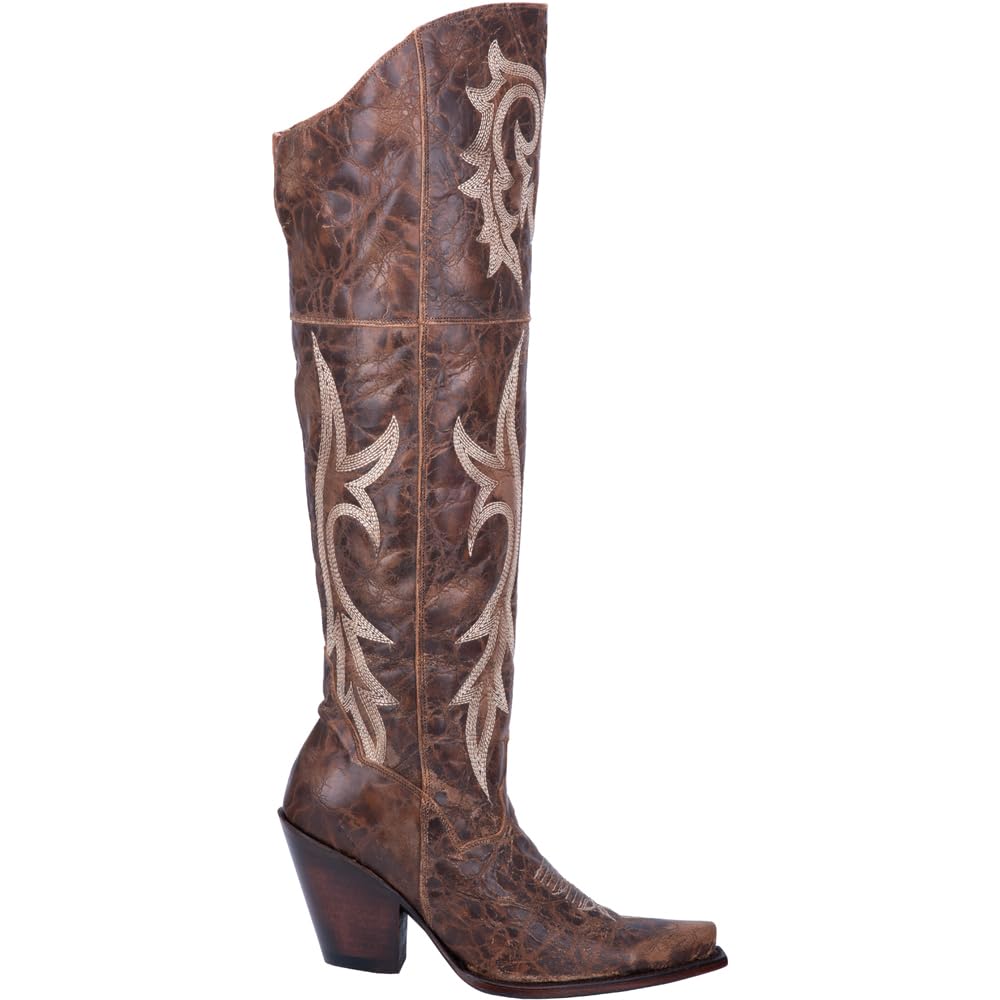 Photo 1 of Dan Post Womens Jilted Embroidered Snip Toe Dress Boots Over the Knee High Heel 3" & Up - Brown - Size 6.5 M