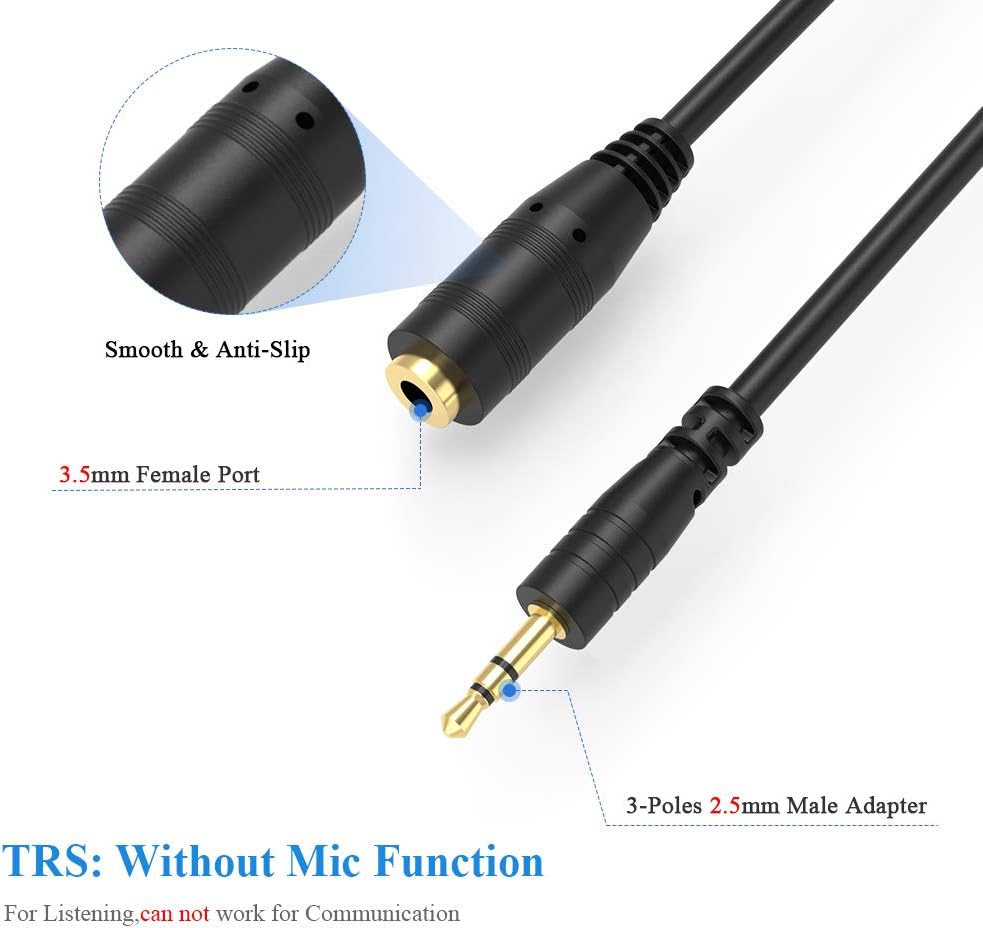 Electop 2.5mm Male to 3.5mm(1/8 inch) Female Stereo Audio Jack Adapter Cable for Headphone: Electronics