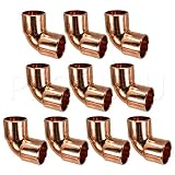 PROCURU 3/4-Inch Copper 90-degree Elbow C x C Sweat Connection, Short-Turn Copper Fitting for Plumbing, Professional Grade Lead-Free-Certified (3/4", 10-Pack)