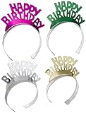 Creative Converting Foil Tiaras 4/Pkg, Happy Birthday Assorted Colors