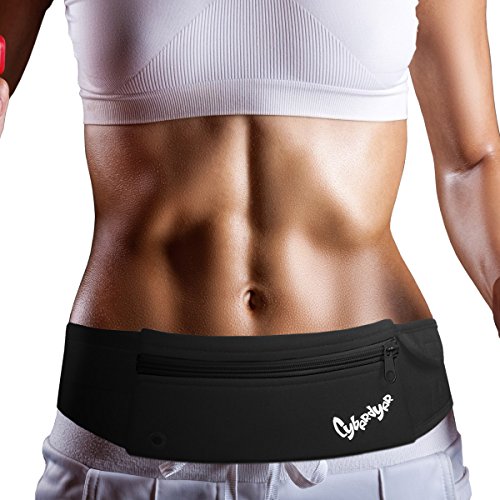 CyberDyer V5 Running Belt Waist Pack - Adjustable Fanny Pack for Hands Free Workout - iPhone 6/7 Plus Pouch for Runners Hiking Gear Marathon for Men Women Black(black)