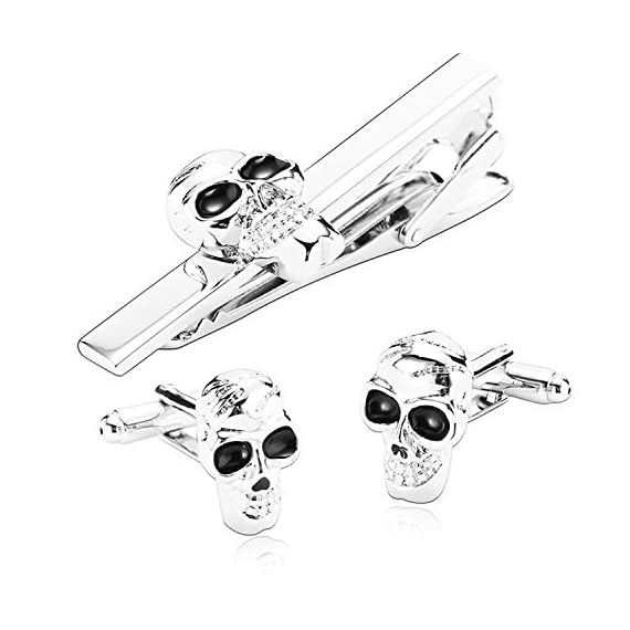 EoCot-Jewelry-Stainless-Steel-Gothic-Style-Skull-Silver-Black-Mens-Tie-Clip-and-Cufflink-Set