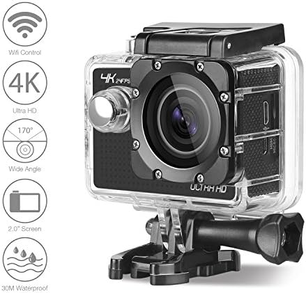 4K Action Camera WOQI 1080P 60fps Ultra HD Waterproof Sports Camera DV Camcorder 2.0 inch Video Camera Car Helmet Camcorder with 170 Degree Wide Angle 2pcs Batteries and Accessories (Black)