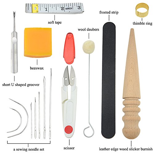 XLX 25PCS Leather Craft Hand Tool Kit Hand Stitching Sewing Tool Handy Stitching Needle Waxed Tread Awl Groover Kit for DIY Leather Stitching Craftwork Accessory - Thumbnail 3