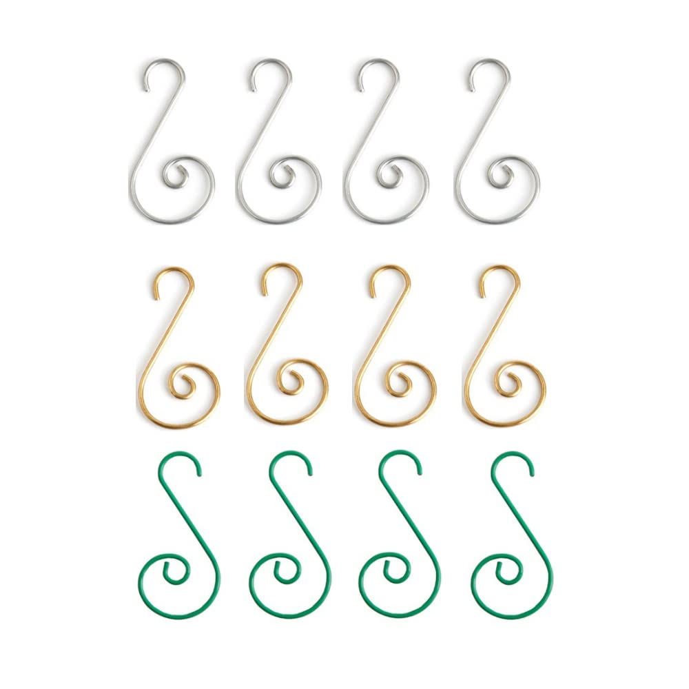 WYAN 120 pcs Christmas Bauble Ornament Hooks, Mini Metal Decoration S Hooks for Xmas Tree Decoration(Gold/Silver/Green,4×2cm/1.6×0.8inch)