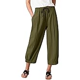 Womens Capri Pants Wide Leg Crop Pants Loose Comfy Drawstring Lounge Yoga Capris Paper Bag Pants with Pockets