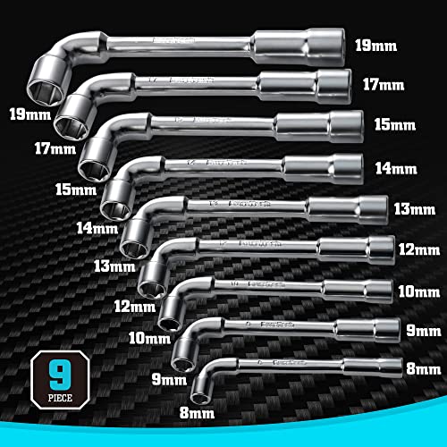 DURATECH Metric 8 9 10 12 13 14 15 17 19 mm 9 Piece Hexagonal Imprint Pipe Wrench Set Heavy Duty Durable Material with Carry Pouch